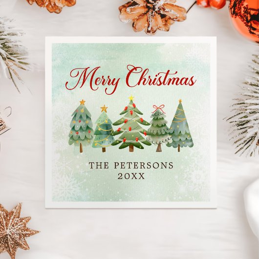 Elegant Waterverf kerstboomfeest Servet