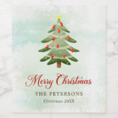 Elegant Waterverf kerstboomfeest Wijn Etiket (Enkel label)