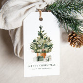 Elegant Waterverf kerstboomvakantie Cadeaulabel