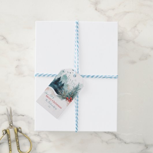 Elegant Waterverf kerstbos Cadeaulabel (Met Touw)
