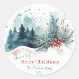 Elegant Waterverf kerstbos Ronde Sticker