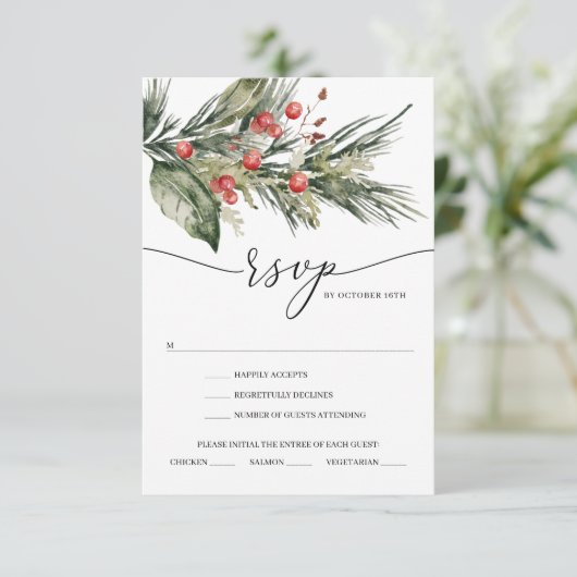 Elegant Waterverf kerstbruiloft RSVP-kaart Kaart (Staand voorkant)