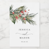 Elegant Waterverf kerstbruiloft Wijn Etiket (Enkel label)