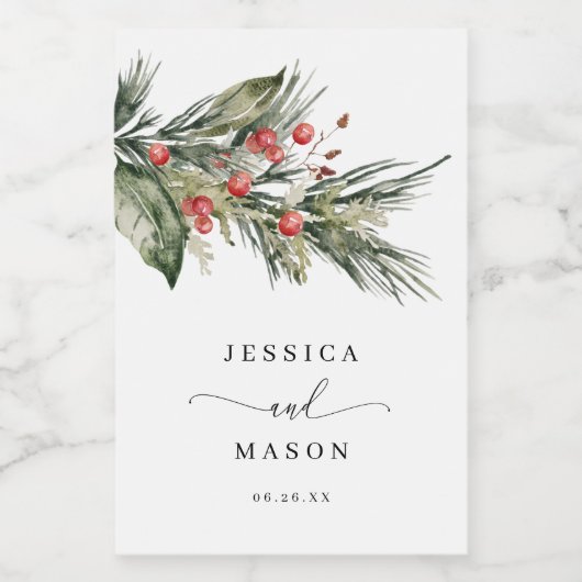 Elegant Waterverf kerstbruiloft Wijn Etiket (Enkel label)