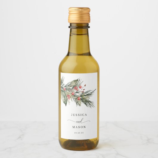 Elegant Waterverf kerstbruiloft Wijn Etiket (Voorkant)