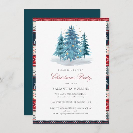 Elegant Waterverf kerstfeest Kaart (Voorkant / Achterkant)