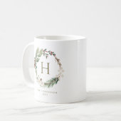 Elegant Waterverf Kerstkrans Monogram Koffiemok (Voorkant links)