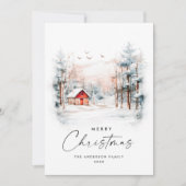 Elegant Waterverf kerstlandschap Feestdagenkaart (Voorkant)