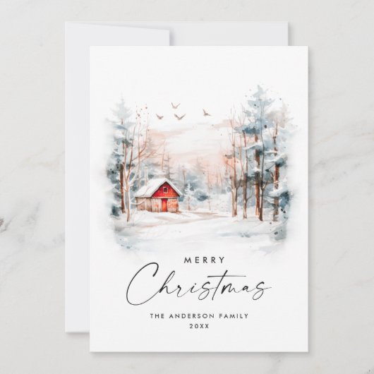 Elegant Waterverf kerstlandschap Feestdagenkaart (Voorkant)