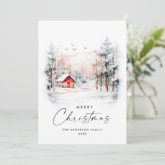 Elegant Waterverf kerstlandschap Feestdagenkaart (Staand voorkant)
