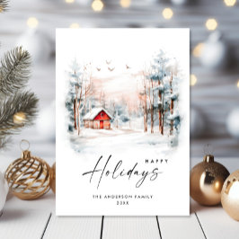 Elegant Waterverf kerstlandschap Feestdagenkaart