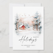 Elegant Waterverf kerstlandschap Feestdagenkaart (Voorkant)