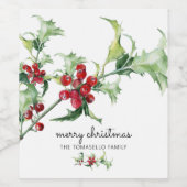 Elegant Waterverf Kerstman Holly Berries Naam Wijn Etiket (Enkel label)