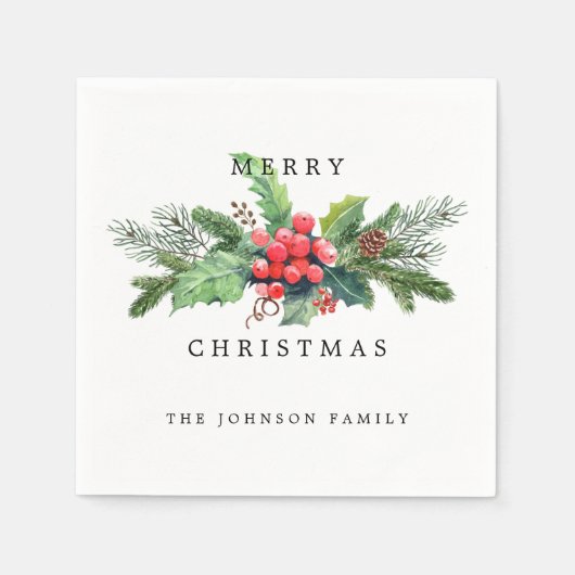 Elegant Waterverf Kerstmis Aangepast Servet (Voorkant)
