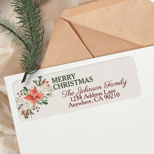 Elegant Waterverf Kerstmis Floral Return Address Etiket