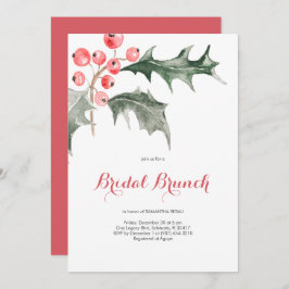 Elegant Waterverf Kerstmis Holly Bridal Brunch Kaart