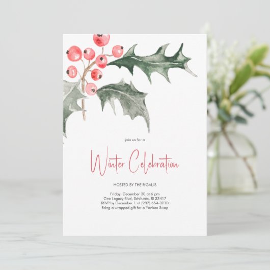 Elegant Waterverf Kerstmis Holly Kaart (Staand voorkant)