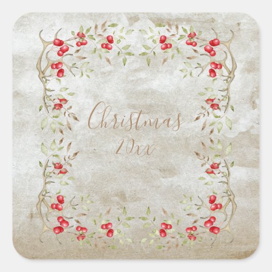 Elegant Waterverf Kerstmis Personaliseer Manuscrip Vierkante Sticker (Voorkant)