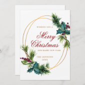 Elegant Waterverf Kerstmis Pine Cone Greep Feestdagenkaart (Voorkant / Achterkant)