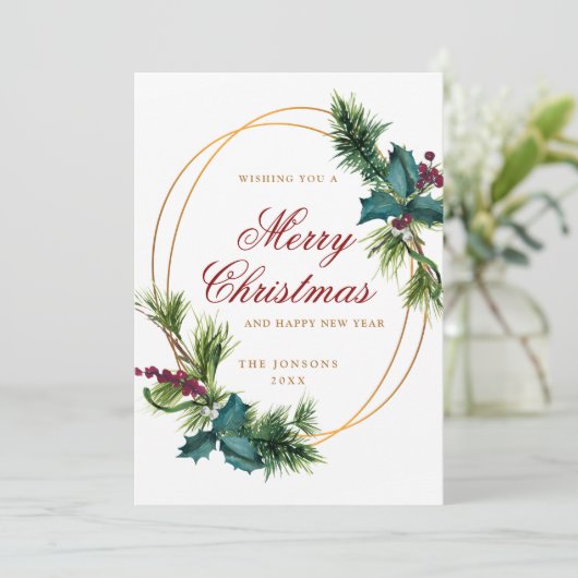 Elegant Waterverf Kerstmis Pine Cone Greep Feestdagenkaart (Staand voorkant)