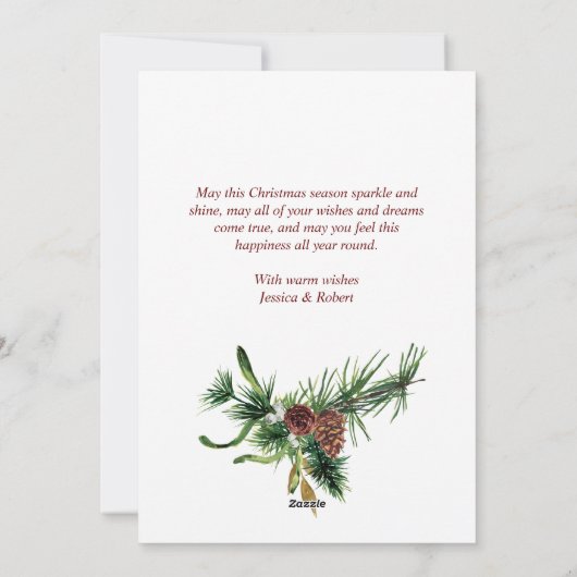Elegant Waterverf Kerstmis Pine Cone Greep Feestdagenkaart (Achterkant)