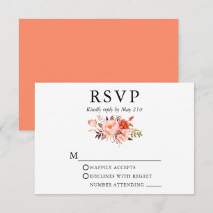 Elegant Waterverf Koral Floral Rozen Weddenschap RSVP Kaartje