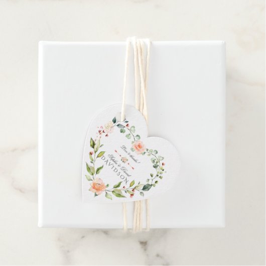 Elegant Waterverf Koral Flowers Wreatding Wedding Bedankjes Labels (In situ)