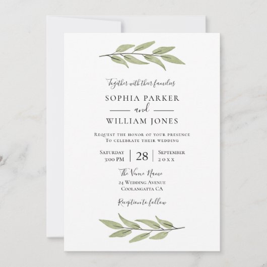 Elegant Waterverf laat mooie bruiloft over Kaart (Voorkant)