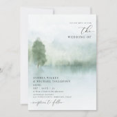 Elegant Waterverf Lake and Trees Wedding Invitati Kaart (Voorkant)
