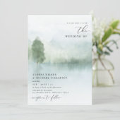 Elegant Waterverf Lake and Trees Wedding Invitati Kaart (Staand voorkant)
