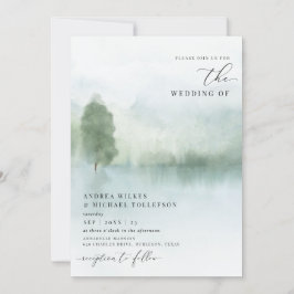 Elegant Waterverf Lake and Trees Wedding Invitati Kaart