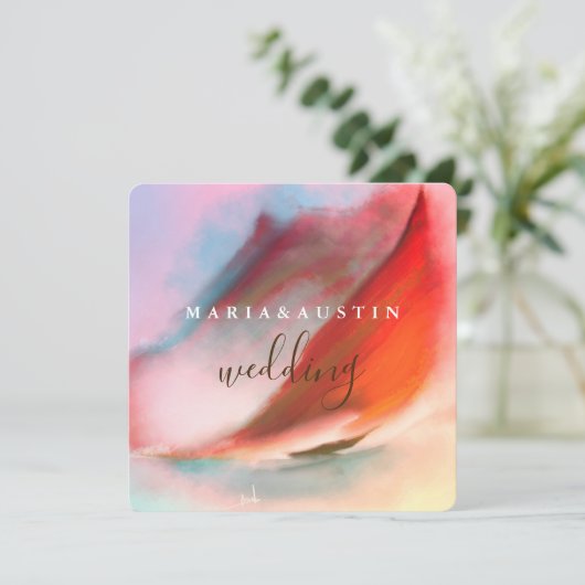 Elegant Waterverf Landschap Rode Bourgogne Weddens Kaart (Staand voorkant)