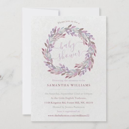 Elegant Waterverf Laurel Wreath Baby shower Kaart (Voorkant)