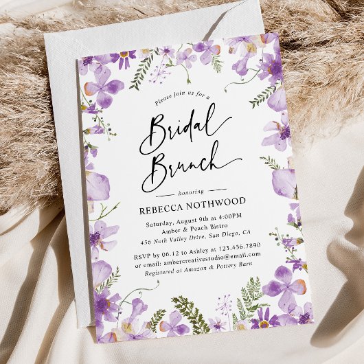 Elegant Waterverf Lavender Bridal Brunch Kaart
