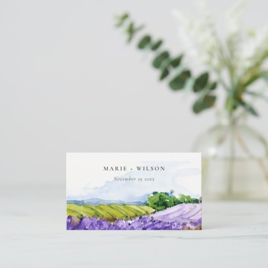 Elegant Waterverf Lavender Fields Wedding Website Informatiekaartje (Staand voorkant)