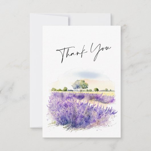 Elegant Waterverf Lavender Flowers Field Wedding Bedankkaart (Voorkant)