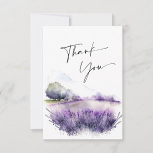 Elegant Waterverf Lavender Flowers Field Wedding Bedankkaart