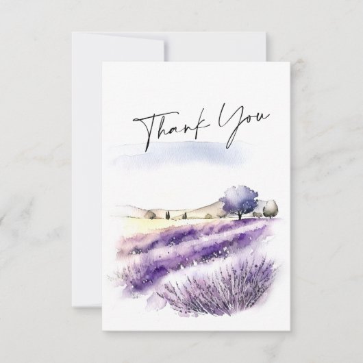 Elegant Waterverf Lavender Flowers Field Wedding Bedankkaart (Voorkant)