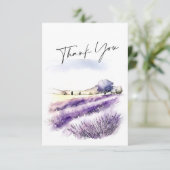 Elegant Waterverf Lavender Flowers Field Wedding Bedankkaart (Staand voorkant)