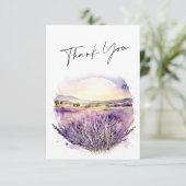 Elegant Waterverf Lavender Flowers Field Wedding Bedankkaart (Staand voorkant)