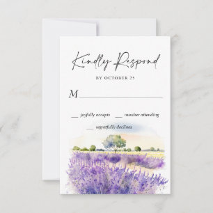Elegant Waterverf Lavender Flowers Field Wedding RSVP Kaartje