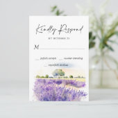 Elegant Waterverf Lavender Flowers Field Wedding RSVP Kaartje (Staand voorkant)