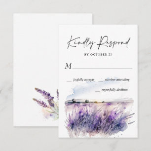 Elegant Waterverf Lavender Flowers Field Wedding RSVP Kaartje