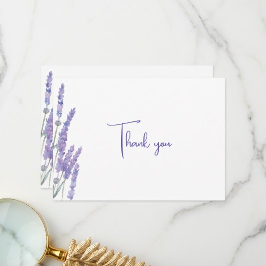 Elegant Waterverf Lavender Flowers Wedding Bedankkaart (Voorkant / Achterkant in situ)