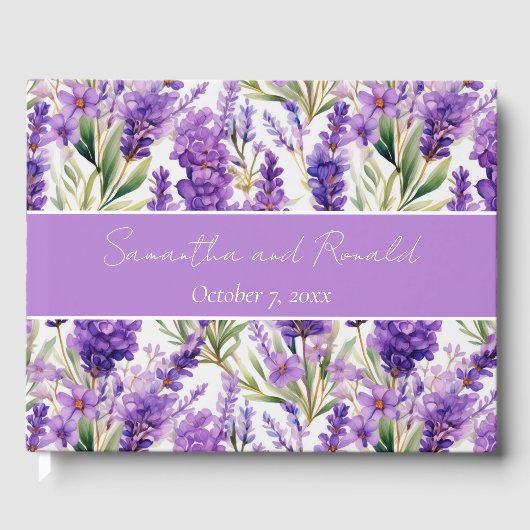 Elegant Waterverf Lavender Flowers Wedding Gastenboek (Voorkant)