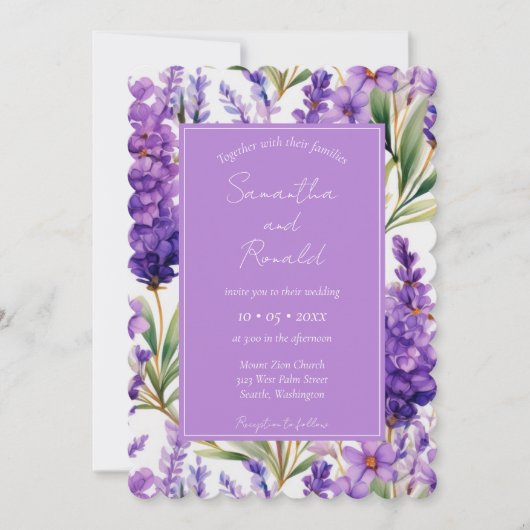 Elegant Waterverf Lavender Flowers Wedding Kaart (Voorkant)