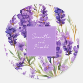 Elegant Waterverf Lavender Flowers Wedding Ronde Sticker