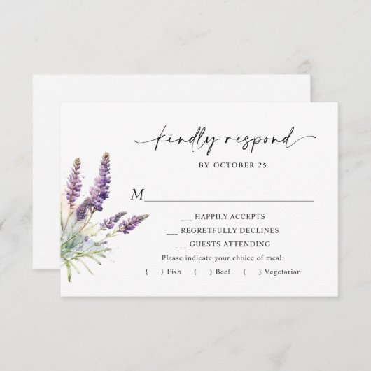 Elegant Waterverf Lavender Flowers Wedding RSVP Kaartje (Voorkant / Achterkant)