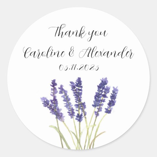 Elegant Waterverf Lavender Herbs Floral Wedding Ronde Sticker (Voorkant)