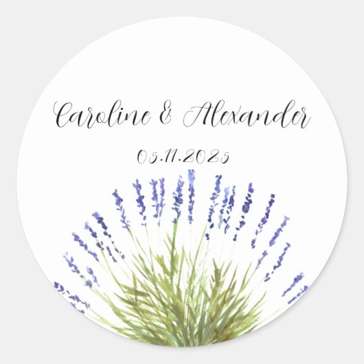 Elegant Waterverf Lavender Herbs Floral Wedding Ronde Sticker (Voorkant)